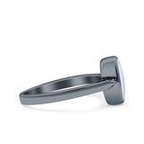 Vintage Style Petite Dainty Lab Opal Ring Solid Oval Oxidized 925 Sterling Silver