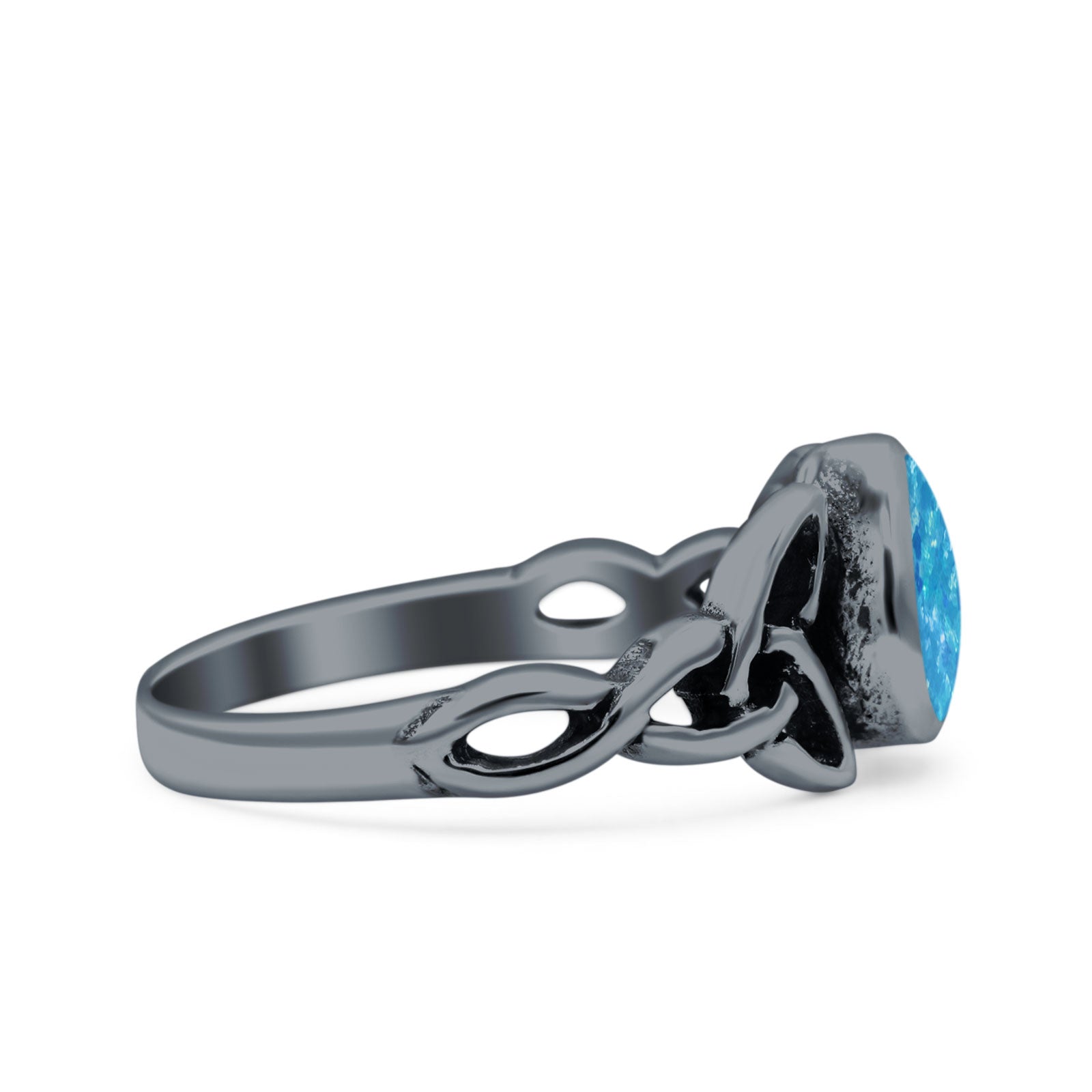 Celtic Pear Lab Opal Ring Solid Oxidized 925 Sterling Silver