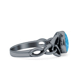 Celtic Pear Lab Opal Ring Solid Oxidized 925 Sterling Silver