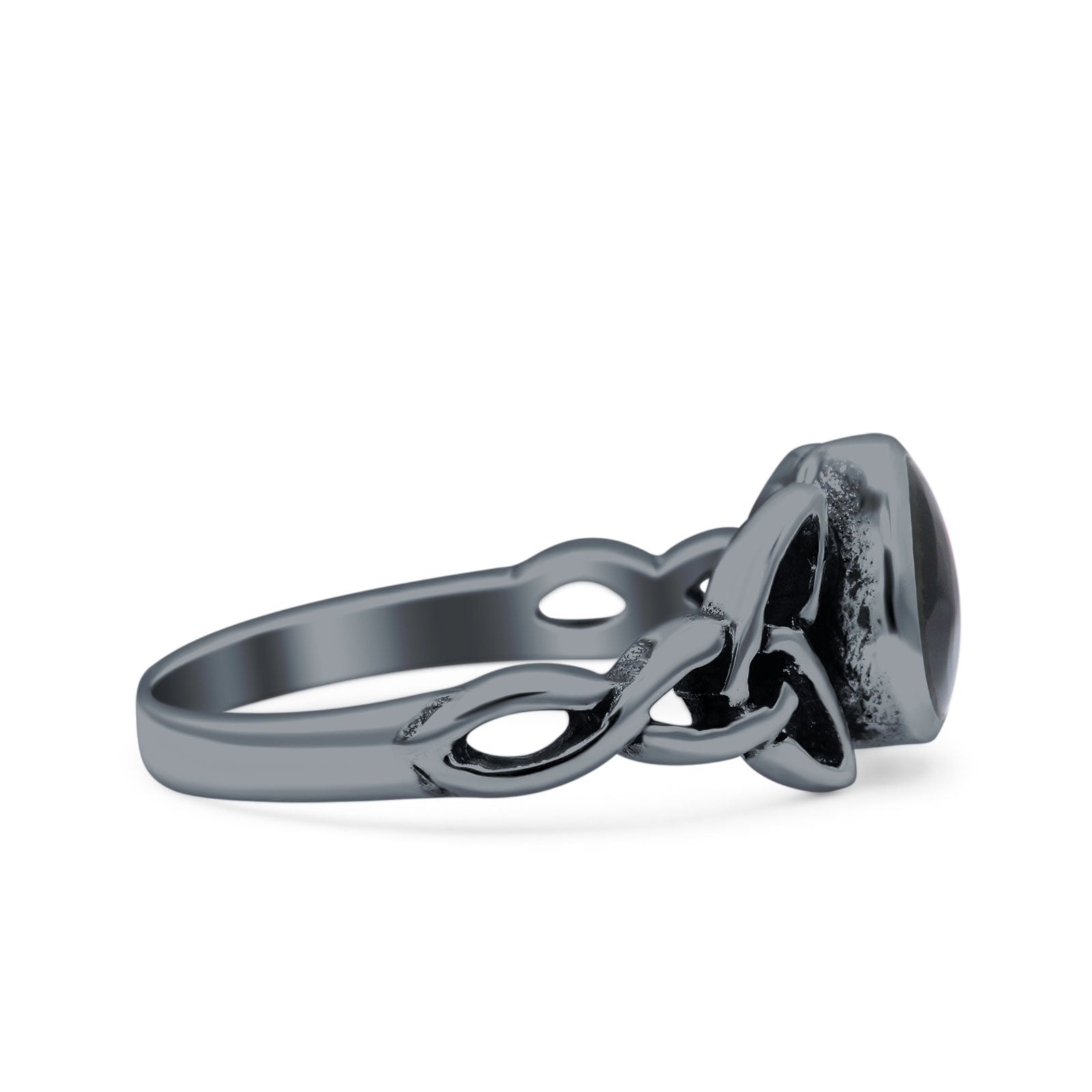 Celtic Pear Lab Opal Ring Solid Oxidized 925 Sterling Silver