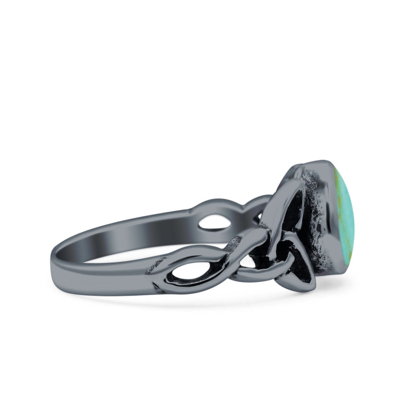 Celtic Pear Lab Opal Ring Solid Oxidized 925 Sterling Silver