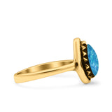 Petite Dainty Pear Lab Opal Ring Solid Oxidized 925 Sterling Silver