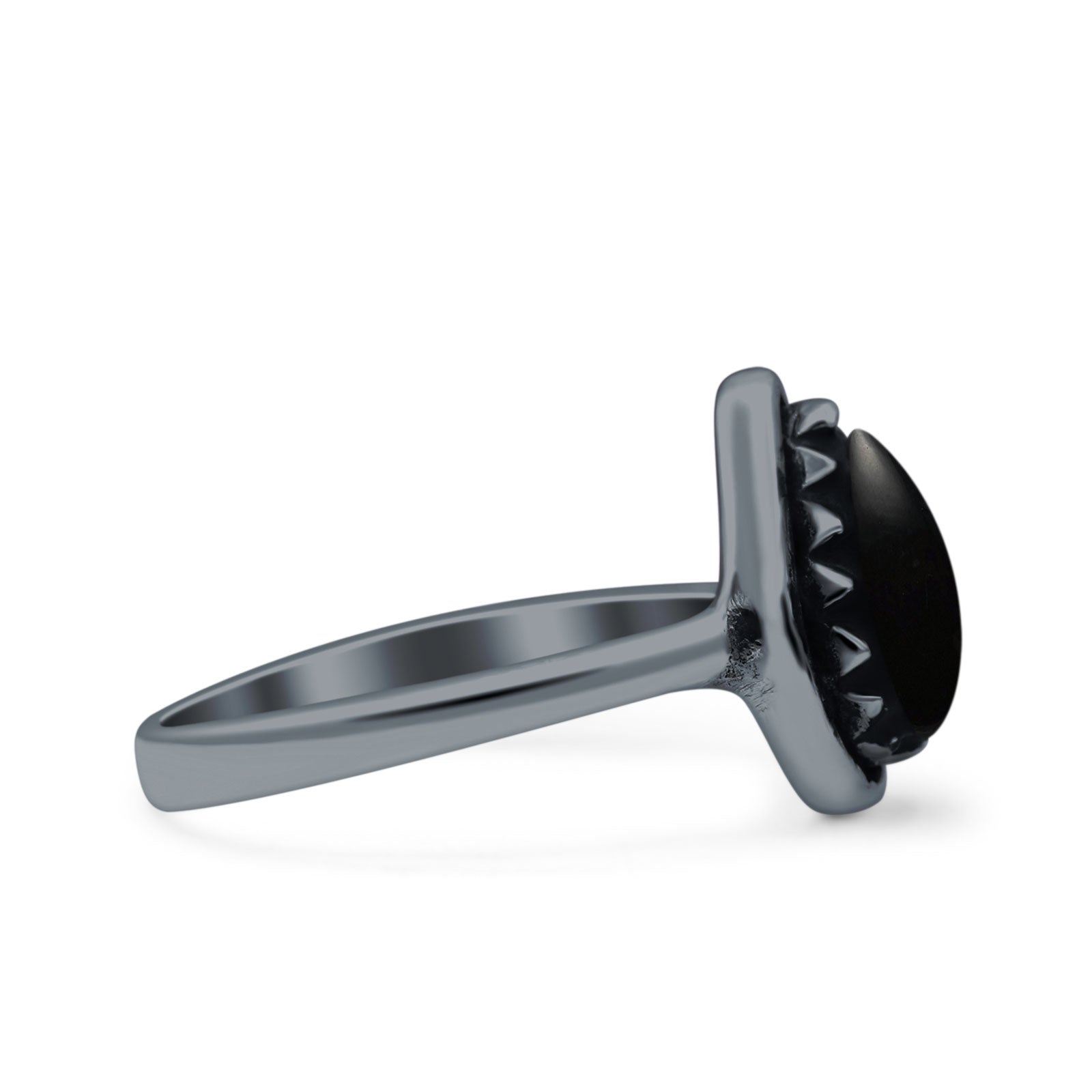 Petite Dainty Pear Lab Opal Ring Solid Oxidized 925 Sterling Silver