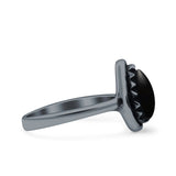 Petite Dainty Pear Lab Opal Ring Solid Oxidized 925 Sterling Silver