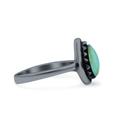 Petite Dainty Pear Lab Opal Ring Solid Oxidized 925 Sterling Silver