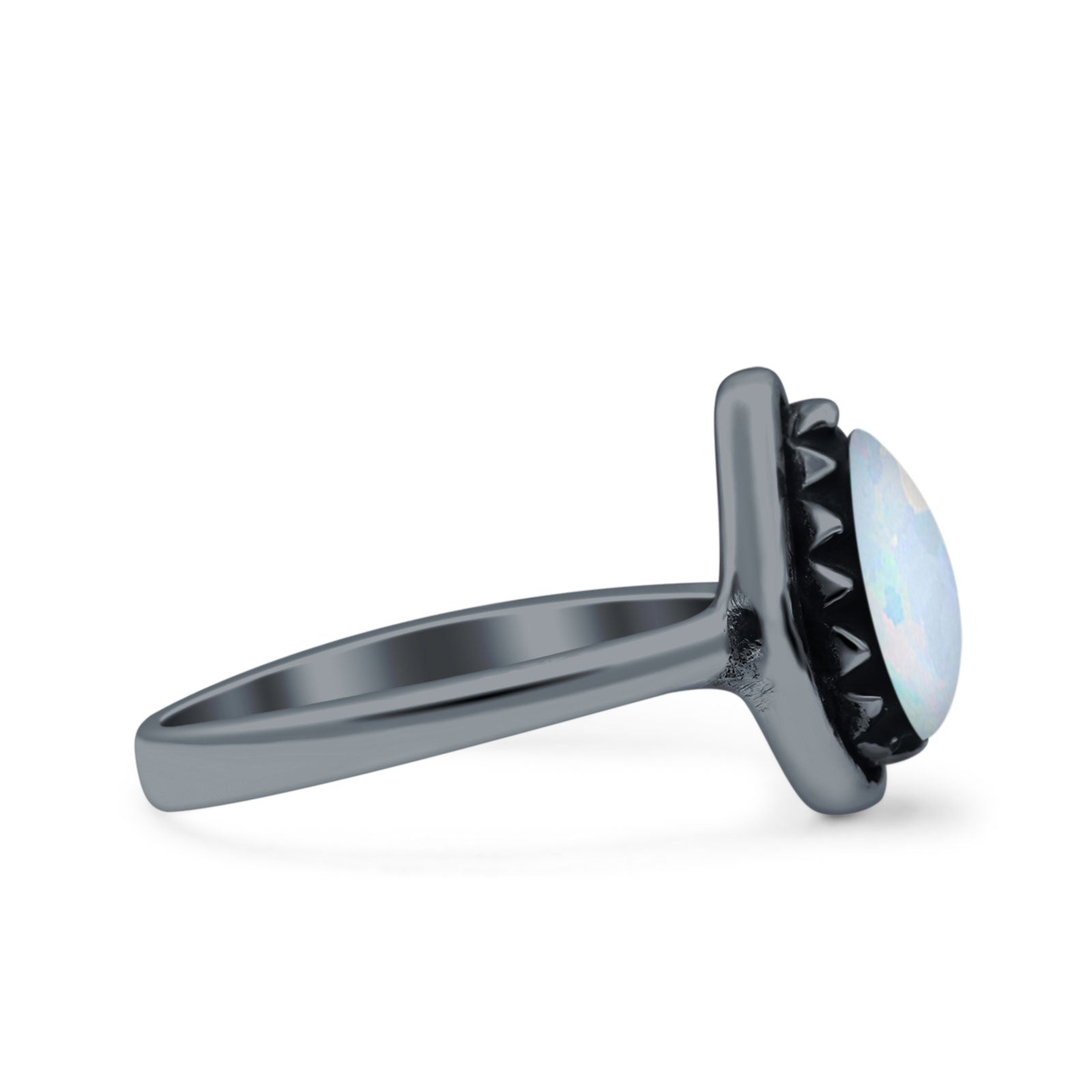 Petite Dainty Pear Lab Opal Ring Solid Oxidized 925 Sterling Silver