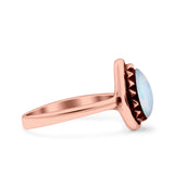 Petite Dainty Pear Lab Opal Ring Solid Oxidized 925 Sterling Silver