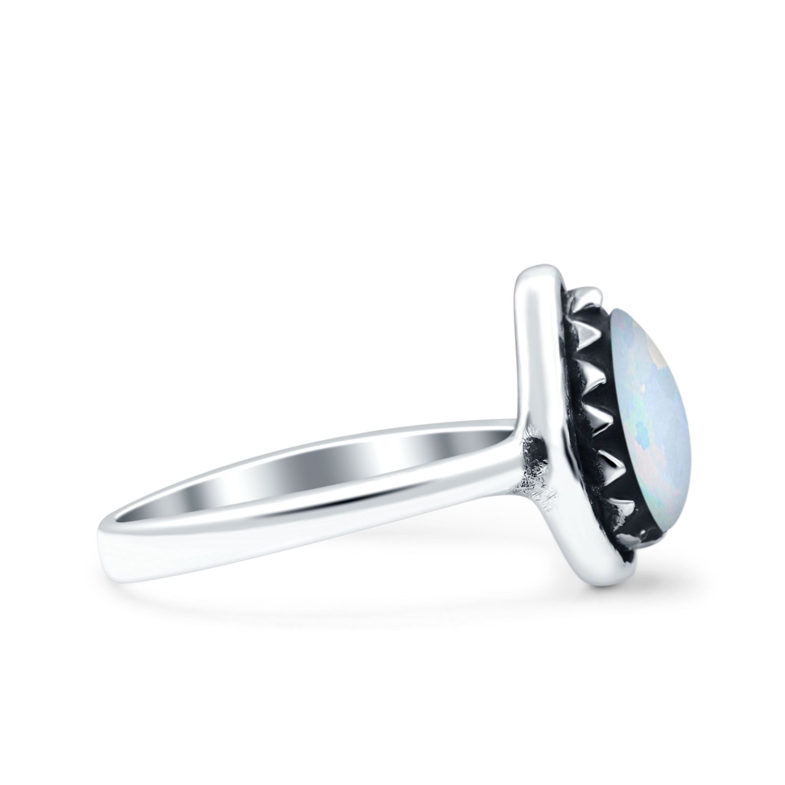 Petite Dainty Pear Lab Opal Ring Solid Oxidized 925 Sterling Silver