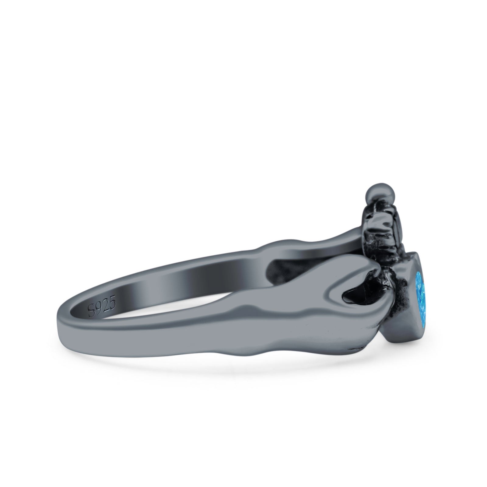 Petite Dainty Heart Lab Opal Ring Solid Oxidized 925 Sterling Silver