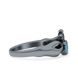 Petite Dainty Heart Lab Opal Ring Solid Oxidized 925 Sterling Silver