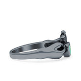 Petite Dainty Heart Lab Opal Ring Solid Oxidized 925 Sterling Silver