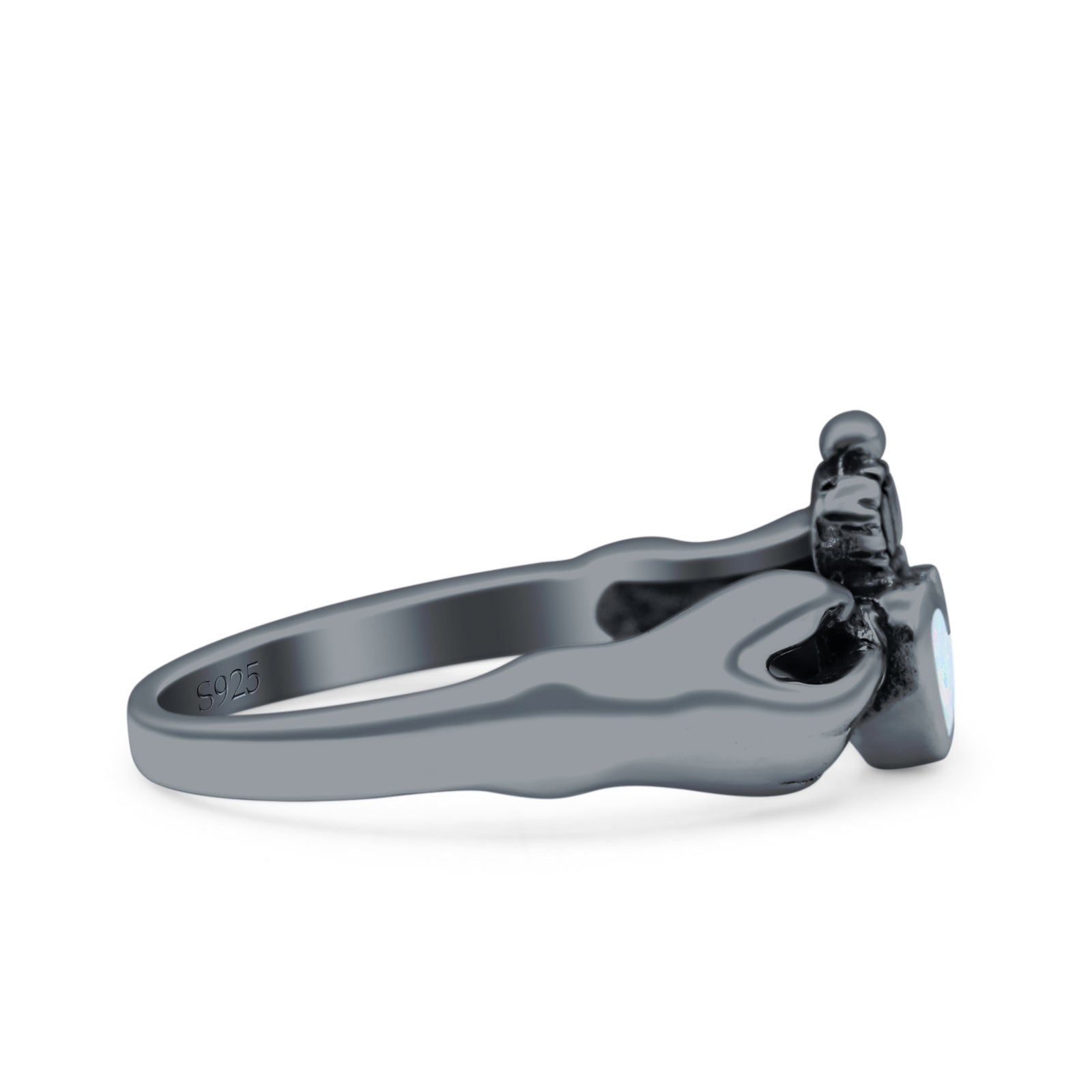 Petite Dainty Heart Lab Opal Ring Solid Oxidized 925 Sterling Silver