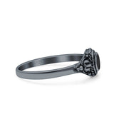 Vintage Style Round Lab Opal Ring Solid Oxidized 925 Sterling Silver