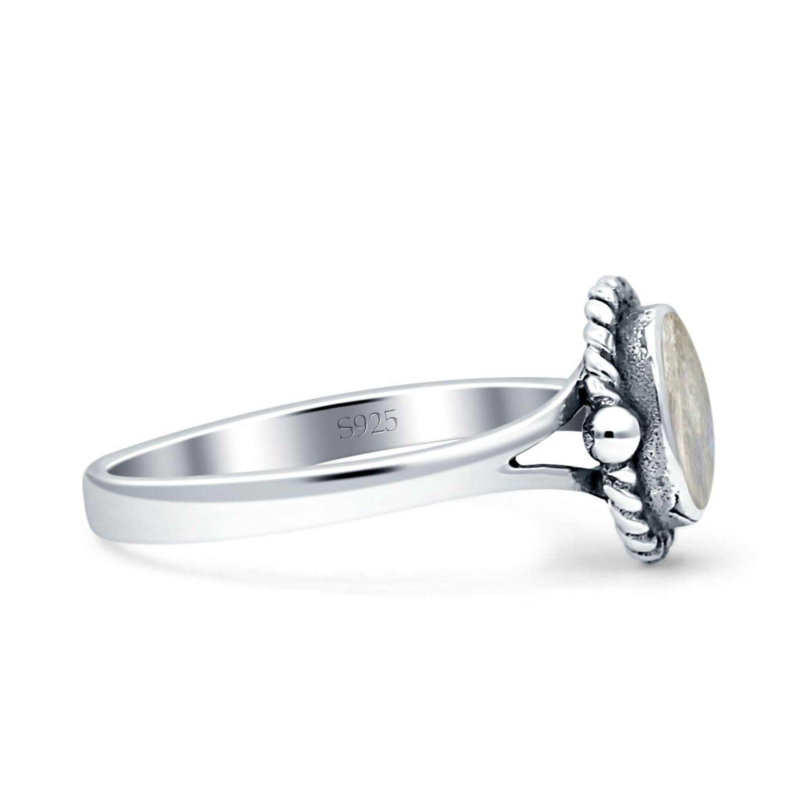 Oval Fashion Lab Created Opal Ring Oxidized 925 Sterling Silver