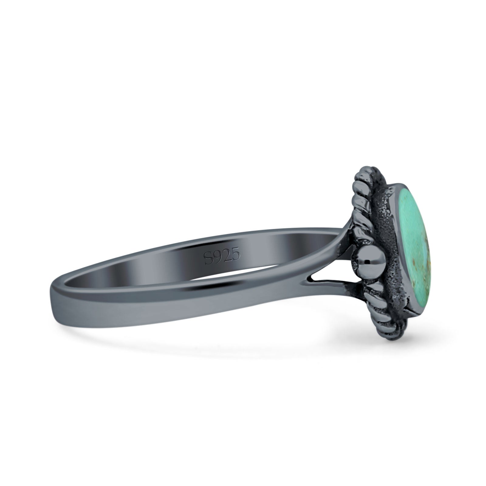 Oval Fashion Lab Created Opal Ring Oxidized 925 Sterling Silver