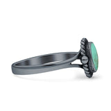 Oval Fashion Lab Created Opal Ring Oxidized 925 Sterling Silver