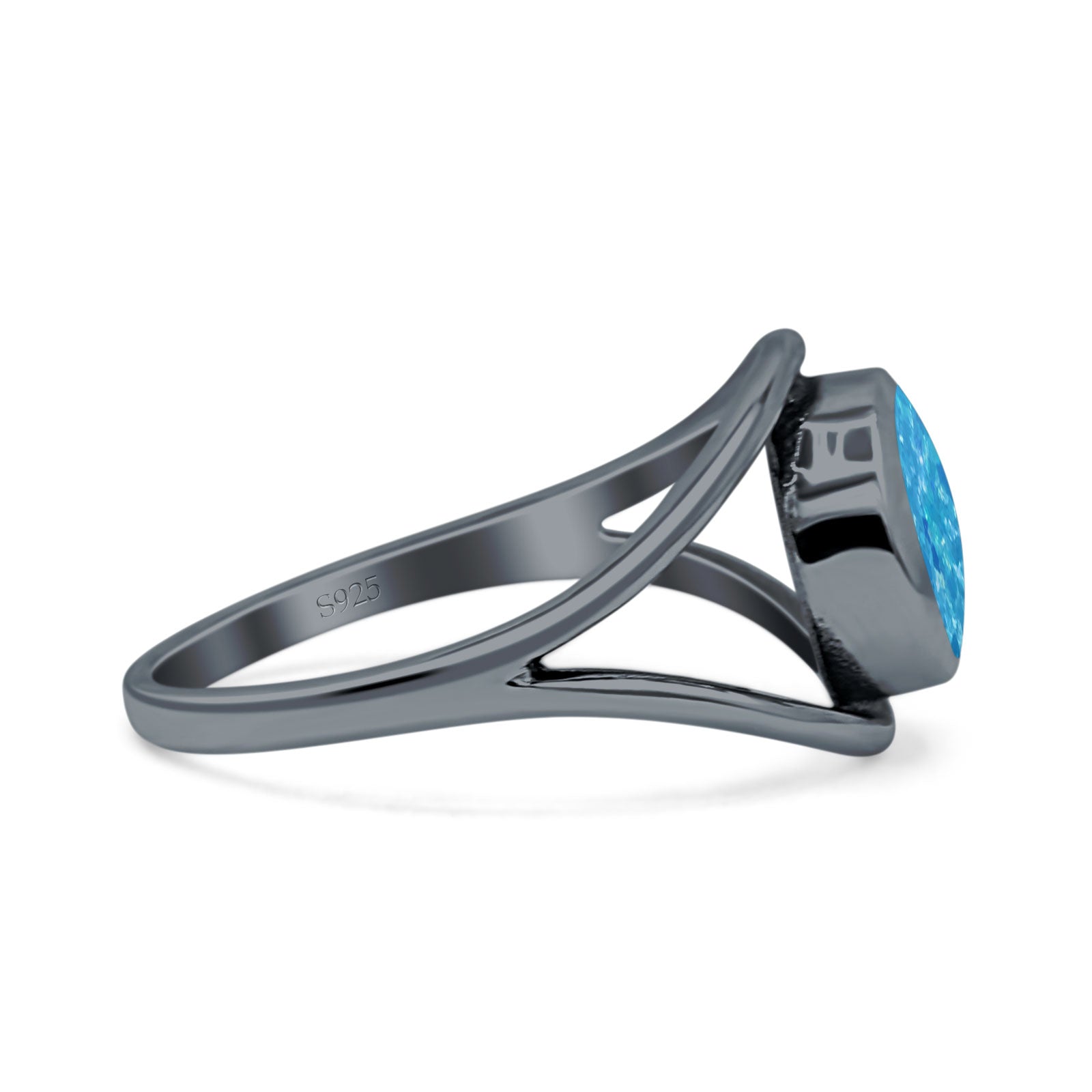 Round Thumb Ring Statement Fashion Oxidized Lab Created Opal Solid 925 Sterling Silver