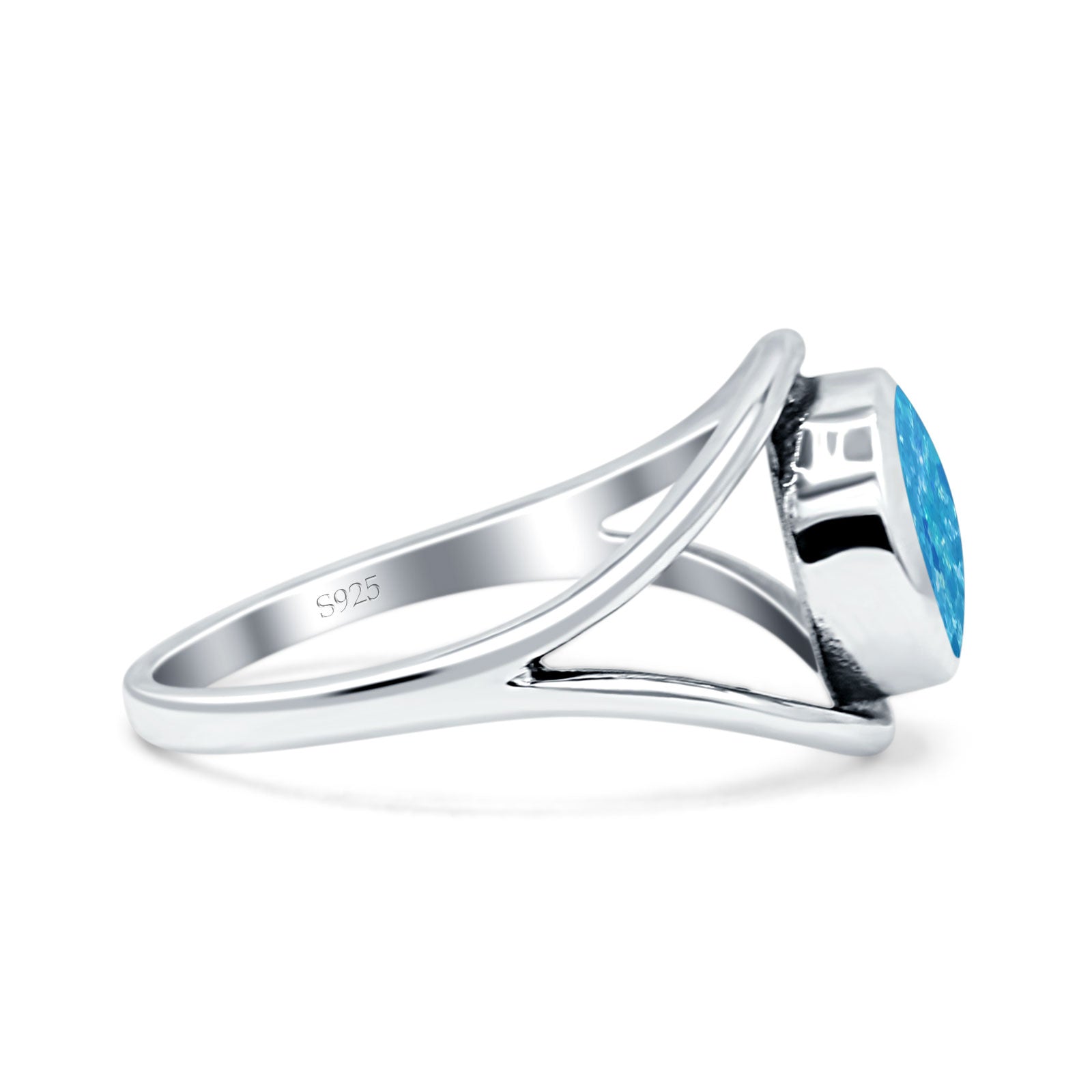 Round Thumb Ring Statement Fashion Oxidized Lab Created Opal Solid 925 Sterling Silver