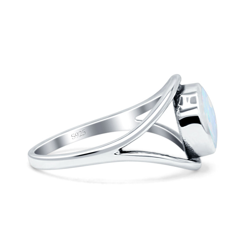 Round Thumb Ring Statement Fashion Oxidized Lab Created Opal Solid 925 Sterling Silver