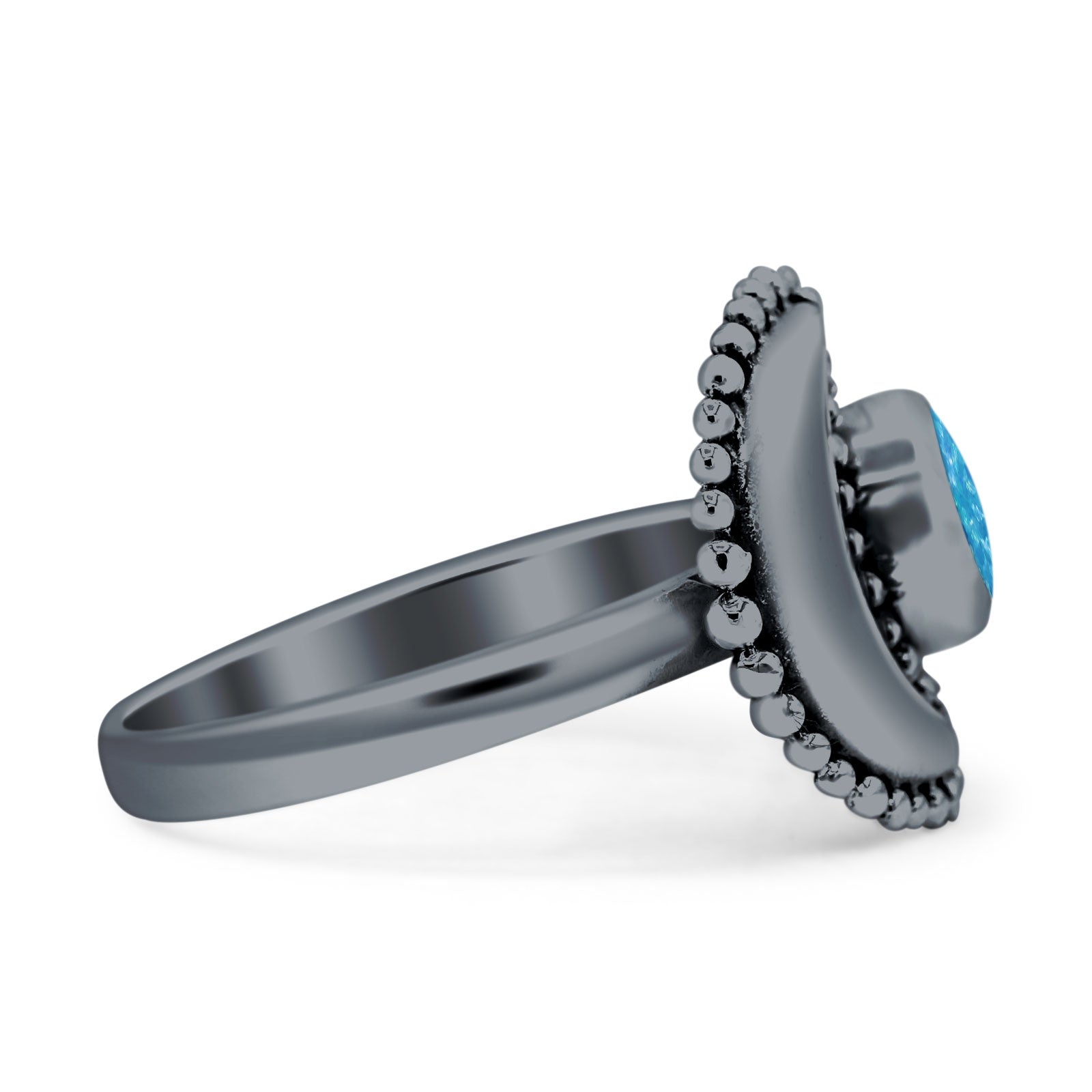 Crescent Moon Ring Opal Oxidized 925 Sterling Silver