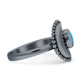 Crescent Moon Ring Opal Oxidized 925 Sterling Silver