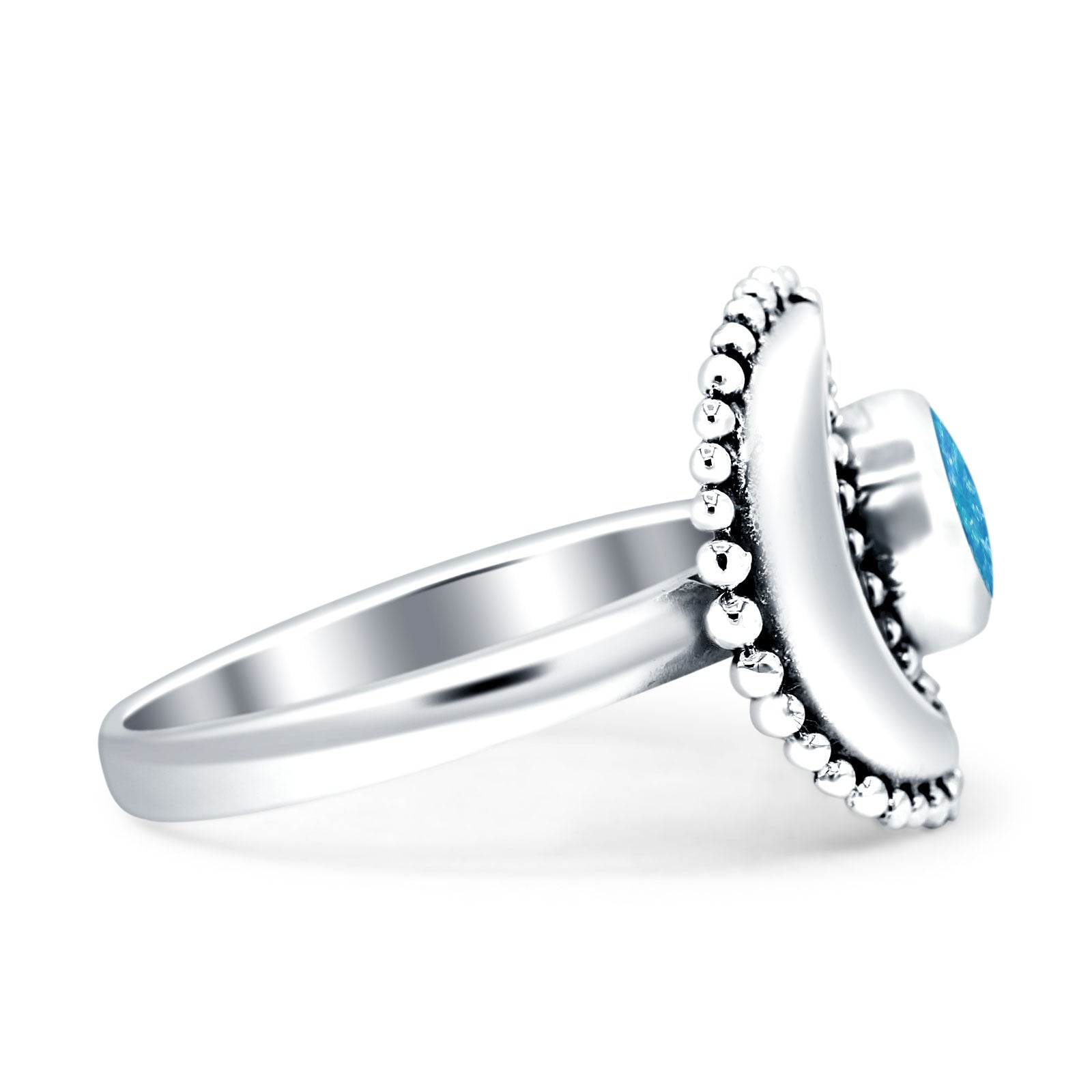 Crescent Moon Ring Opal Oxidized 925 Sterling Silver