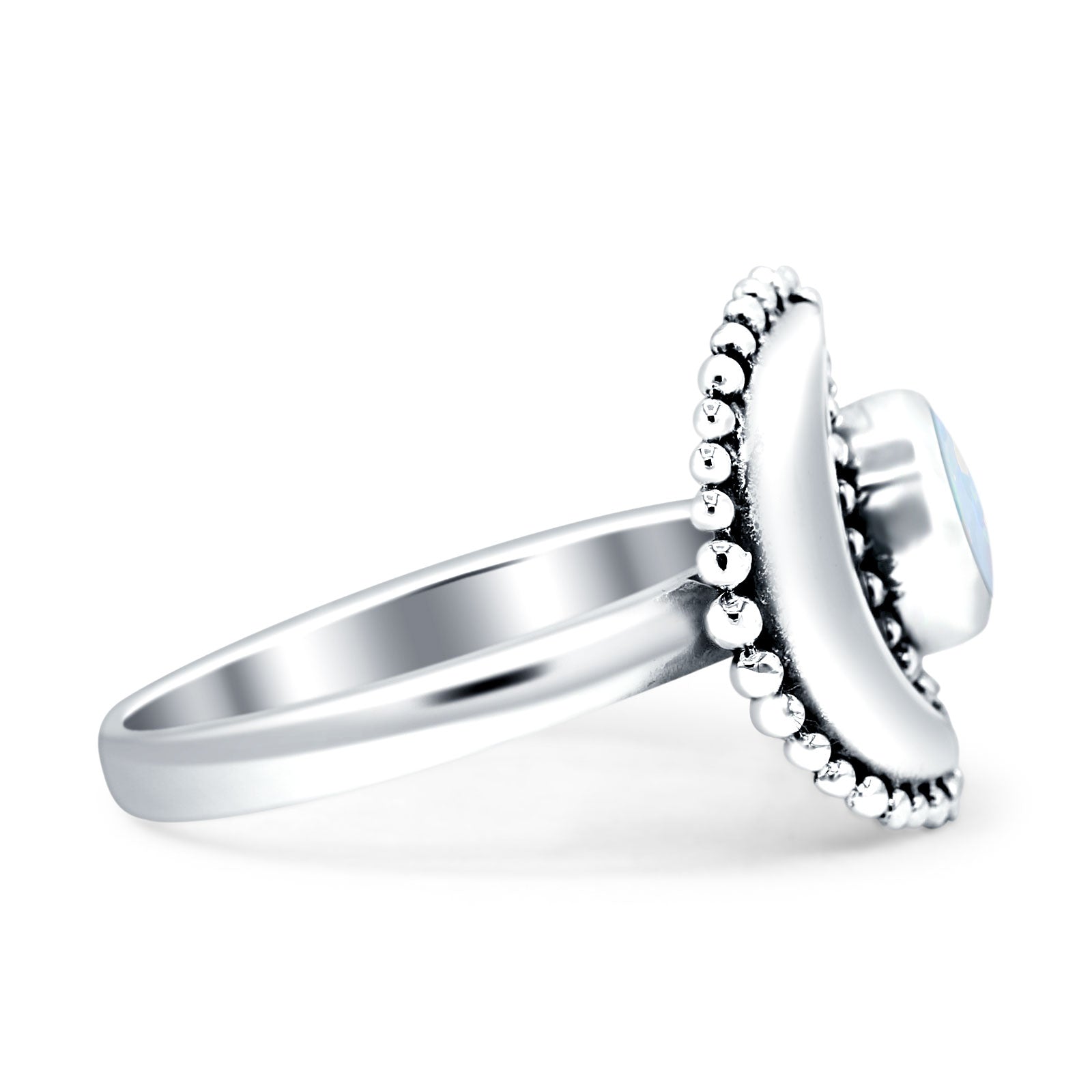 Crescent Moon Ring Opal Oxidized 925 Sterling Silver