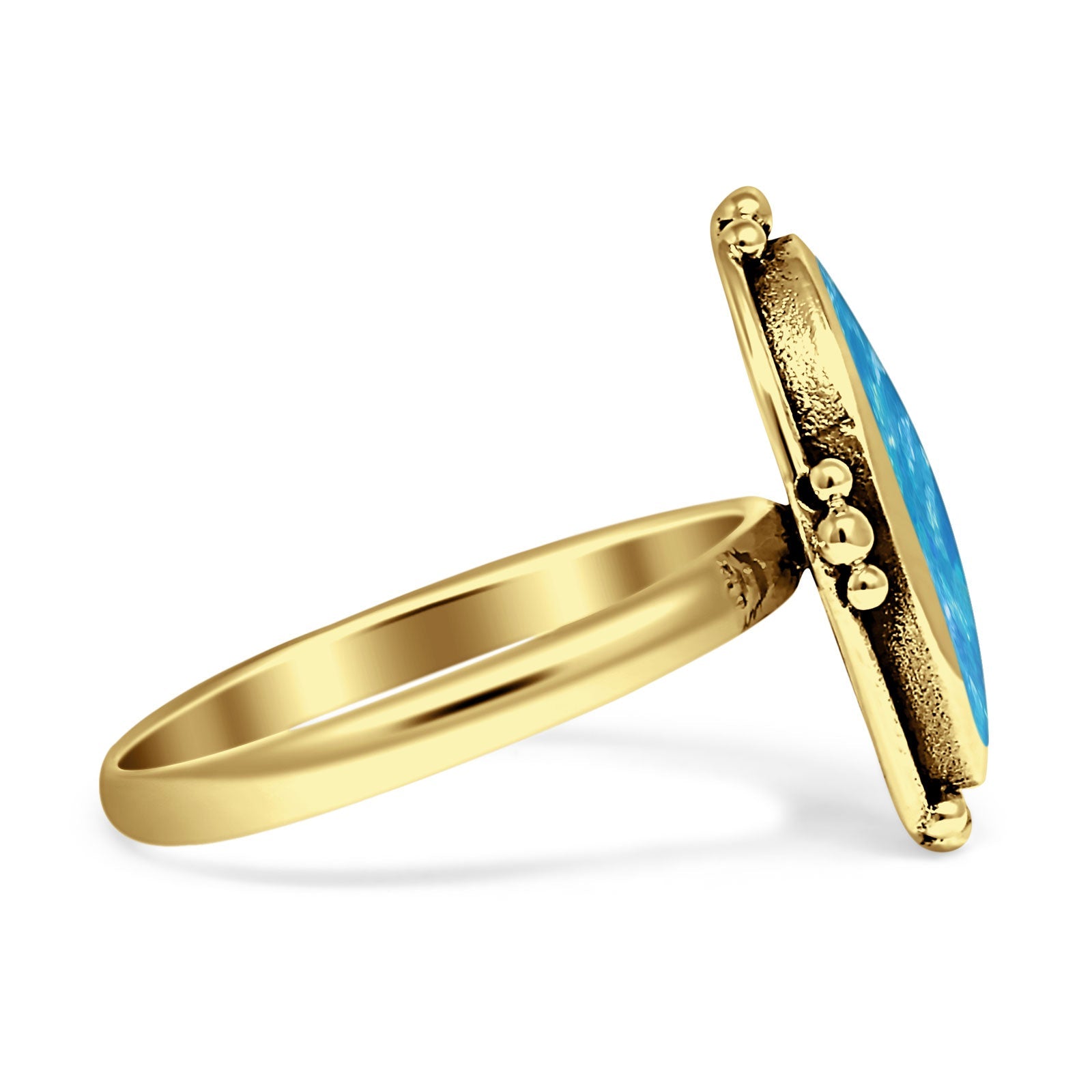 Oval Oxidized Created White & Blue Opal Thumb Ring 925 Sterling Silver