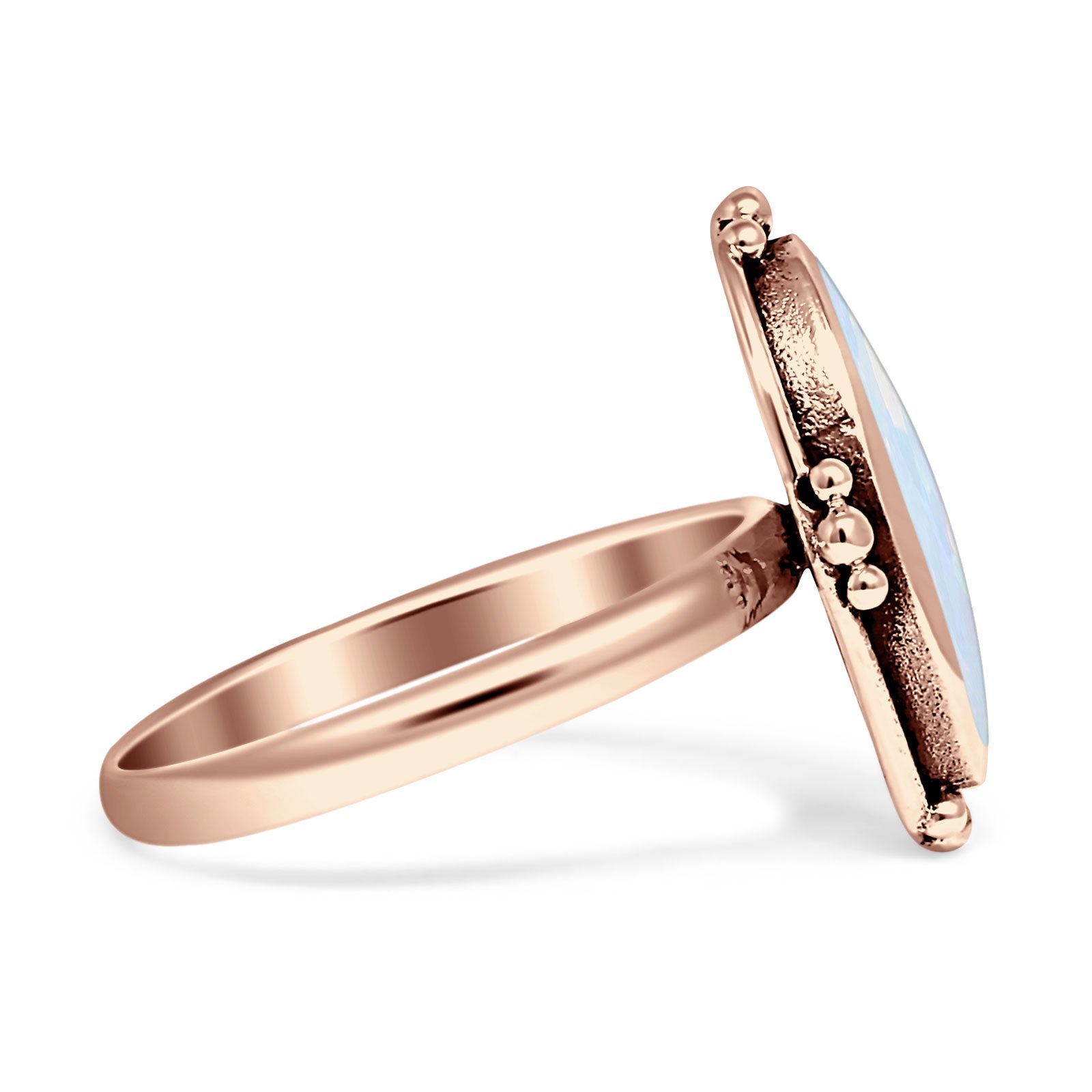 Oval Oxidized Created White & Blue Opal Thumb Ring 925 Sterling Silver