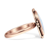 Oval Oxidized Created White & Blue Opal Thumb Ring 925 Sterling Silver