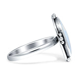 Oval Oxidized Created White & Blue Opal Thumb Ring 925 Sterling Silver