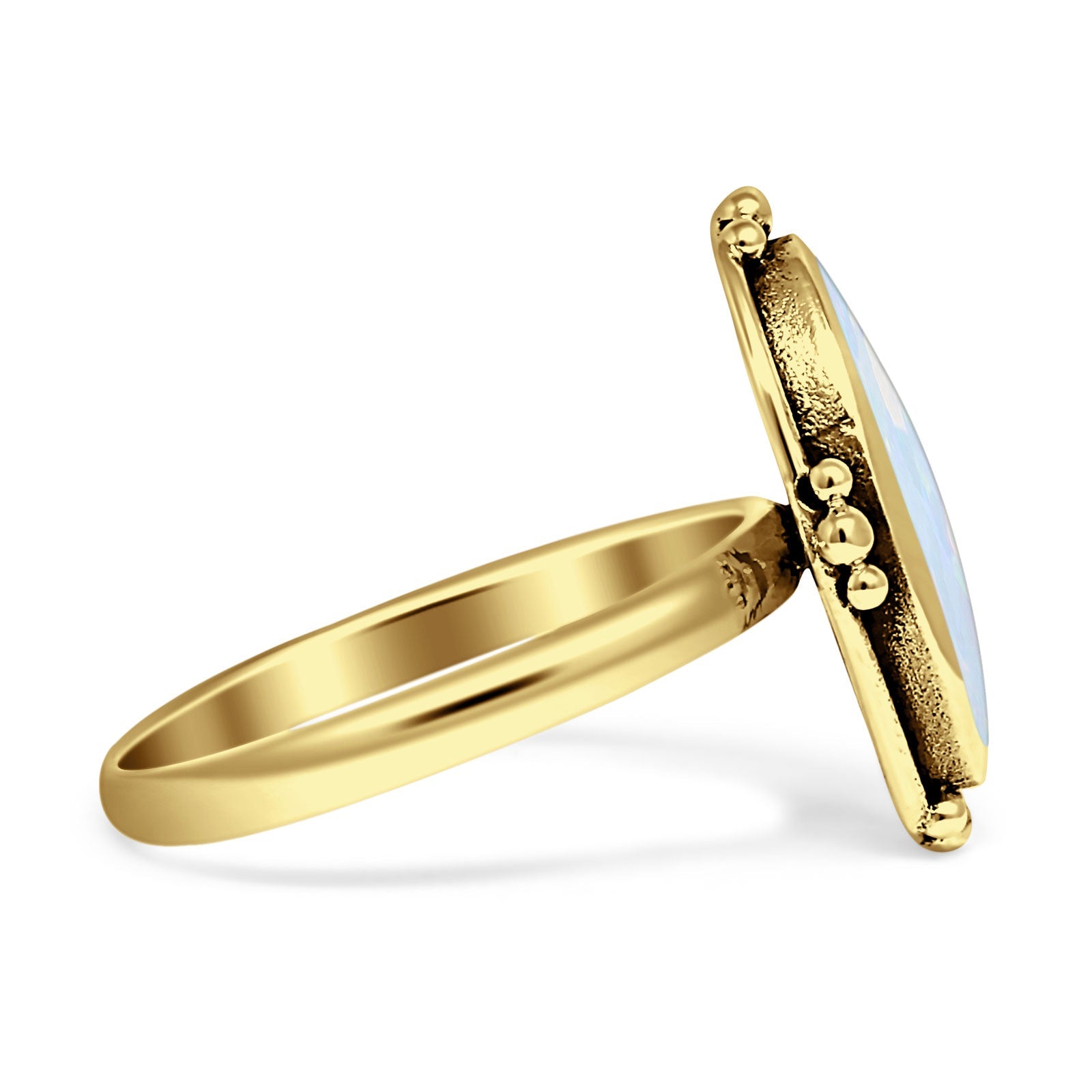 Oval Oxidized Created White & Blue Opal Thumb Ring 925 Sterling Silver