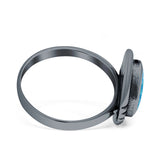 Triangular Ring Created White Opal & Blue Opal Oxidized 925 Sterling Silver