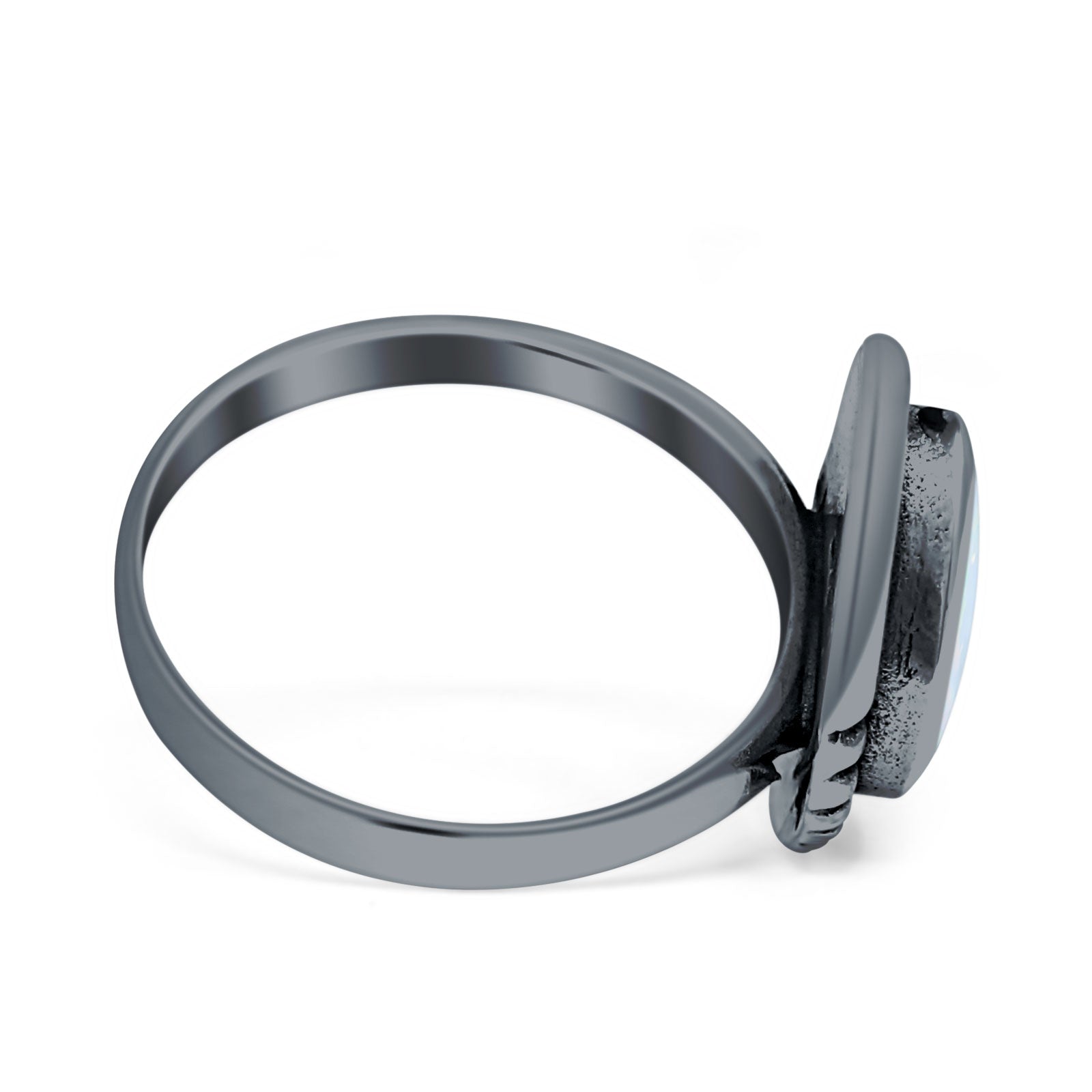 Triangular Ring Created White Opal & Blue Opal Oxidized 925 Sterling Silver