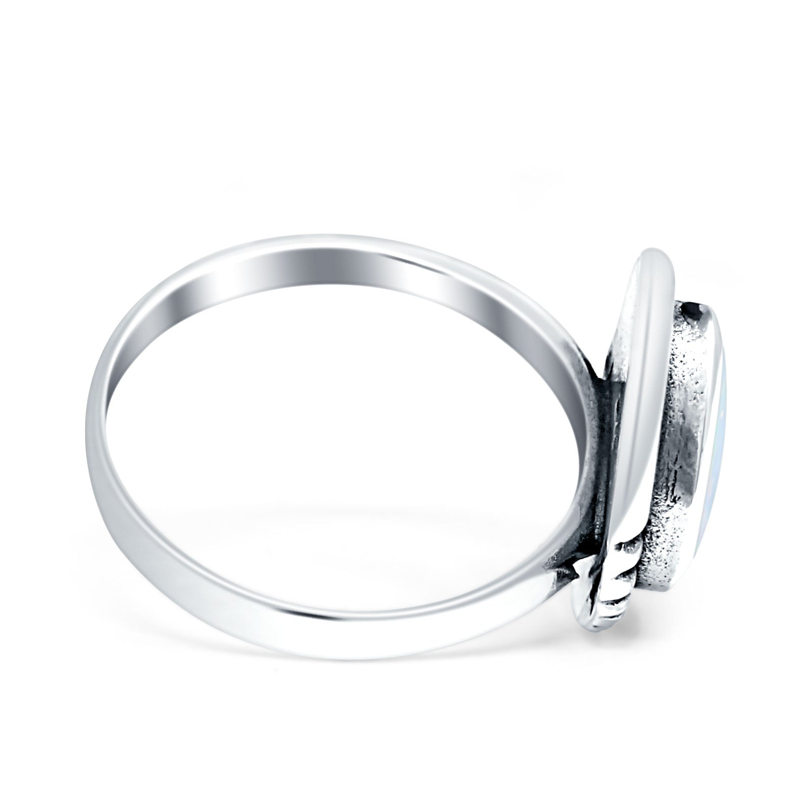 Triangular Ring Created White Opal & Blue Opal Oxidized 925 Sterling Silver