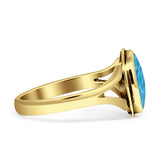Oval Split Shank Created Opal Oxidized Ring 925 Sterling Silver