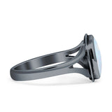 Oval Split Shank Created Opal Oxidized Ring 925 Sterling Silver