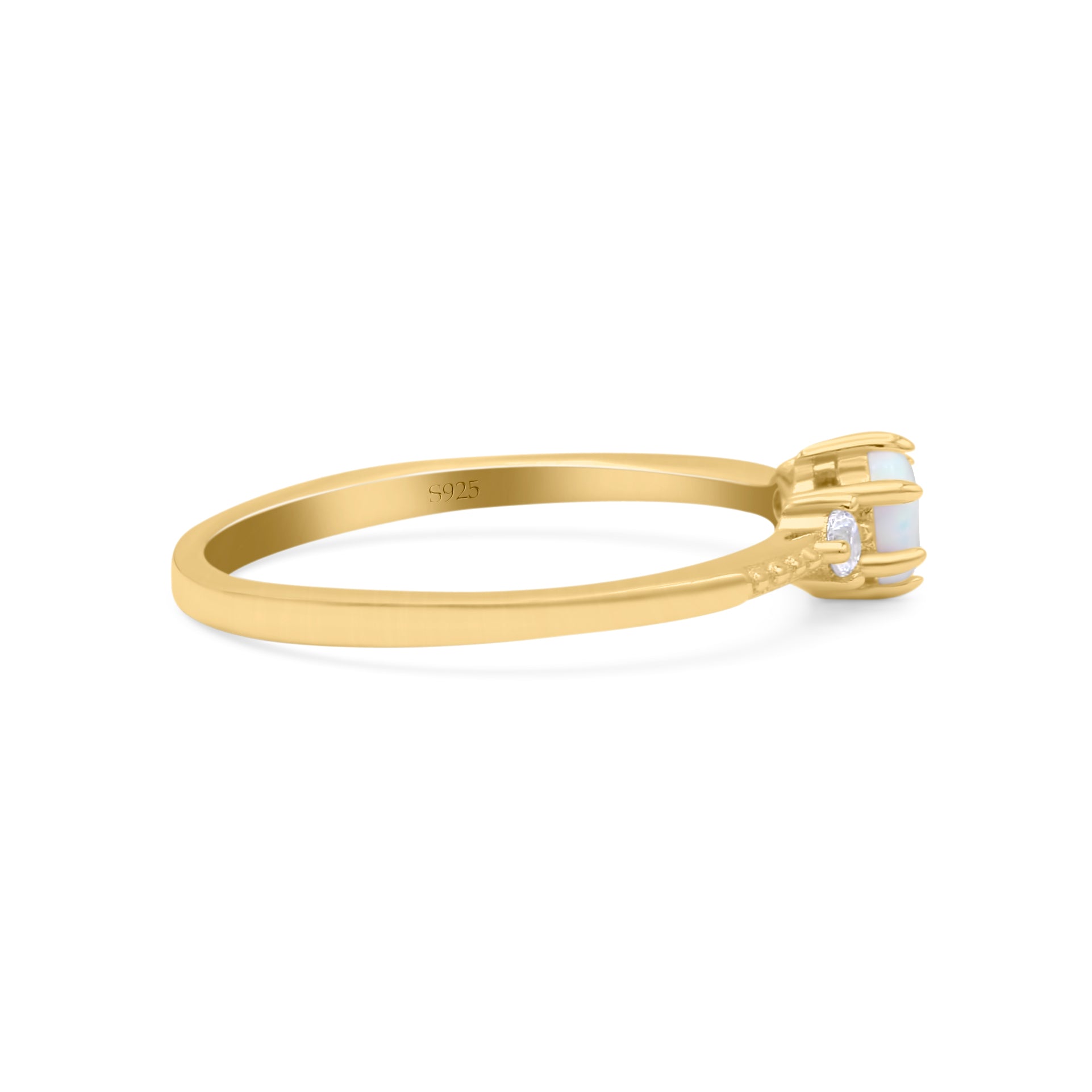 Three Stone Created Opal Petite Dainty Thumb Ring Round Statement Fashion Ring Solid 925 Sterling Silver