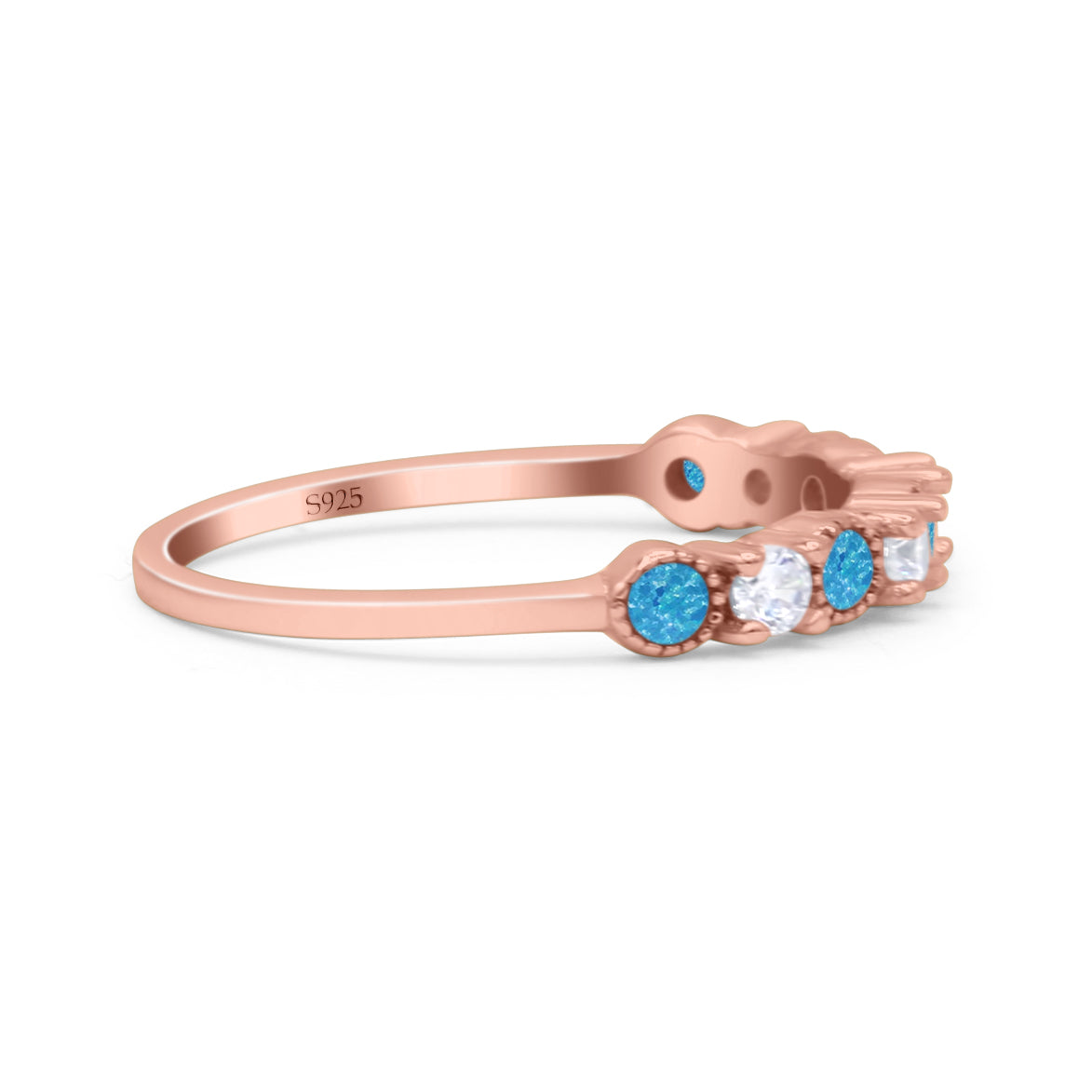 Half Eternity Ring Wedding Engagement Band Round Lab Created Opal 925 Sterling Silver