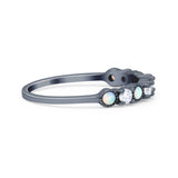 Half Eternity Ring Wedding Engagement Band Round Lab Created Opal 925 Sterling Silver