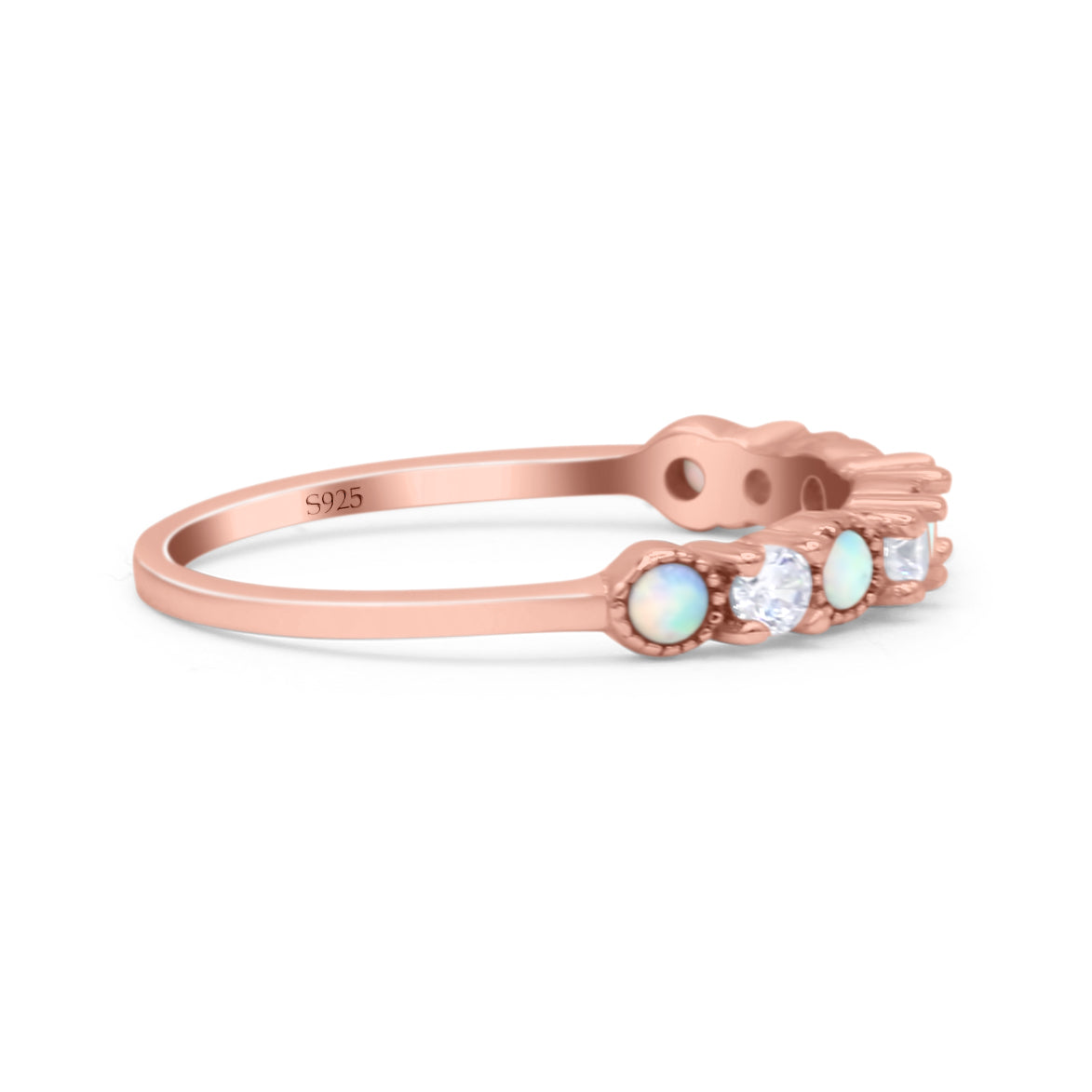 Half Eternity Ring Wedding Engagement Band Round Lab Created Opal 925 Sterling Silver