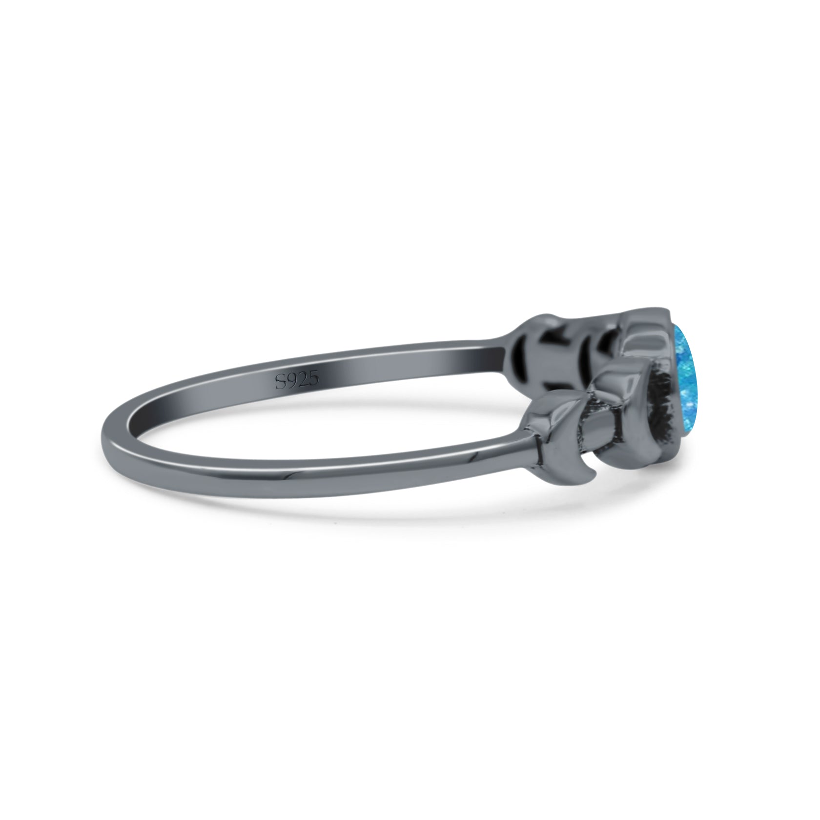 Moon Phases Oxidized Thumb Ring Statement Fashion Ring Lab Created Opal 925 Sterling Silver