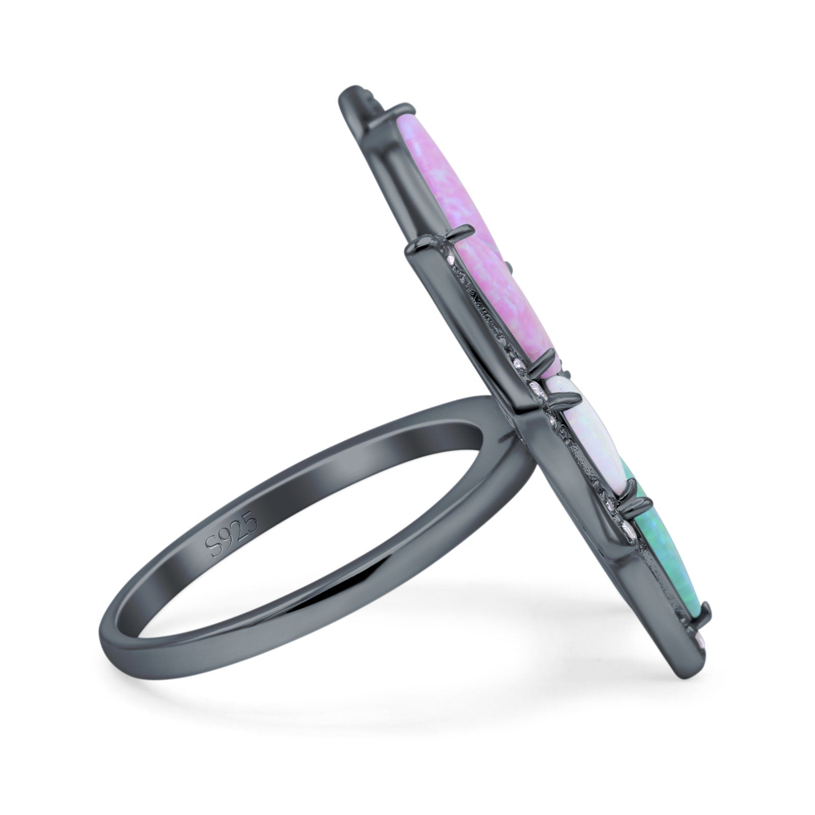 Butterfly Petite Dainty Thumb Ring Lab Created Opal Statement Fashion Ring 925 Sterling Silver