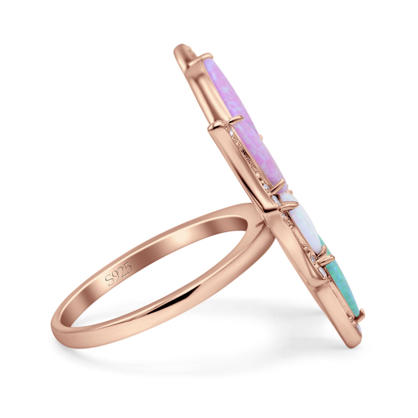 Butterfly Petite Dainty Thumb Ring Lab Created Opal Statement Fashion Ring 925 Sterling Silver