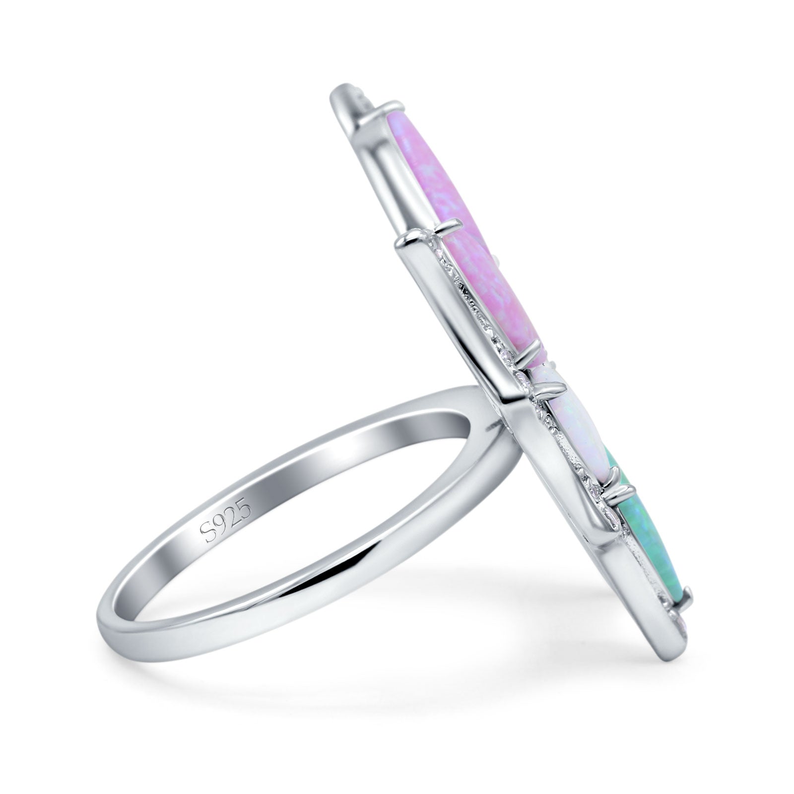 Butterfly Petite Dainty Thumb Ring Lab Created Opal Statement Fashion Ring 925 Sterling Silver