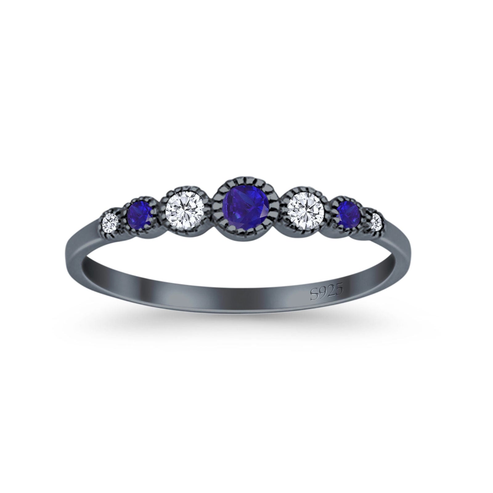 Half Eternity Band Round Simulated Blue Sapphire Cubic Zirconia 925 Sterling Silver (4mm)
