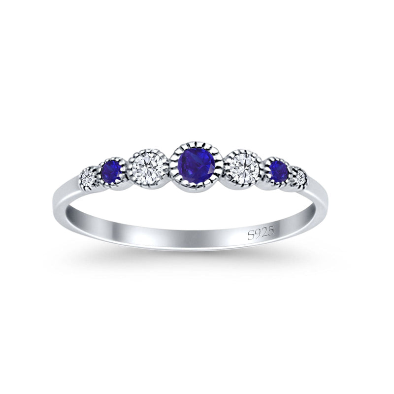 Half Eternity Band Round Simulated Blue Sapphire Cubic Zirconia 925 Sterling Silver (4mm)