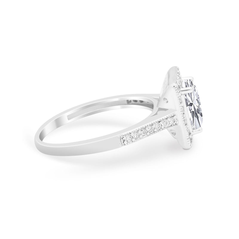 Vintage Style Emerald Cut Engagement Ring 925 Sterling Silver Simulated Cubic Zirconia