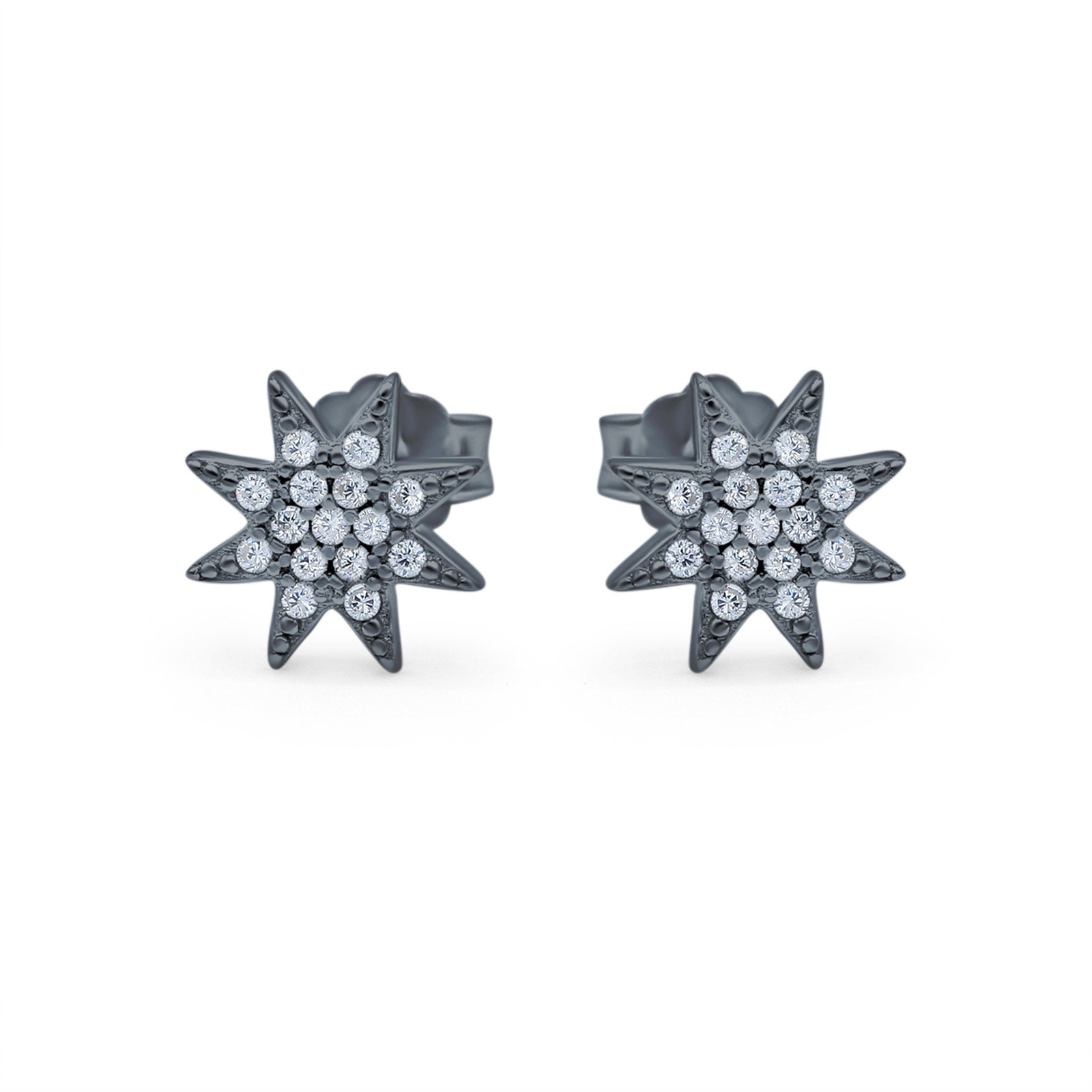 Starburst Stud Earrings Round Simulated Cubic Zirconia 925 Sterling Silver