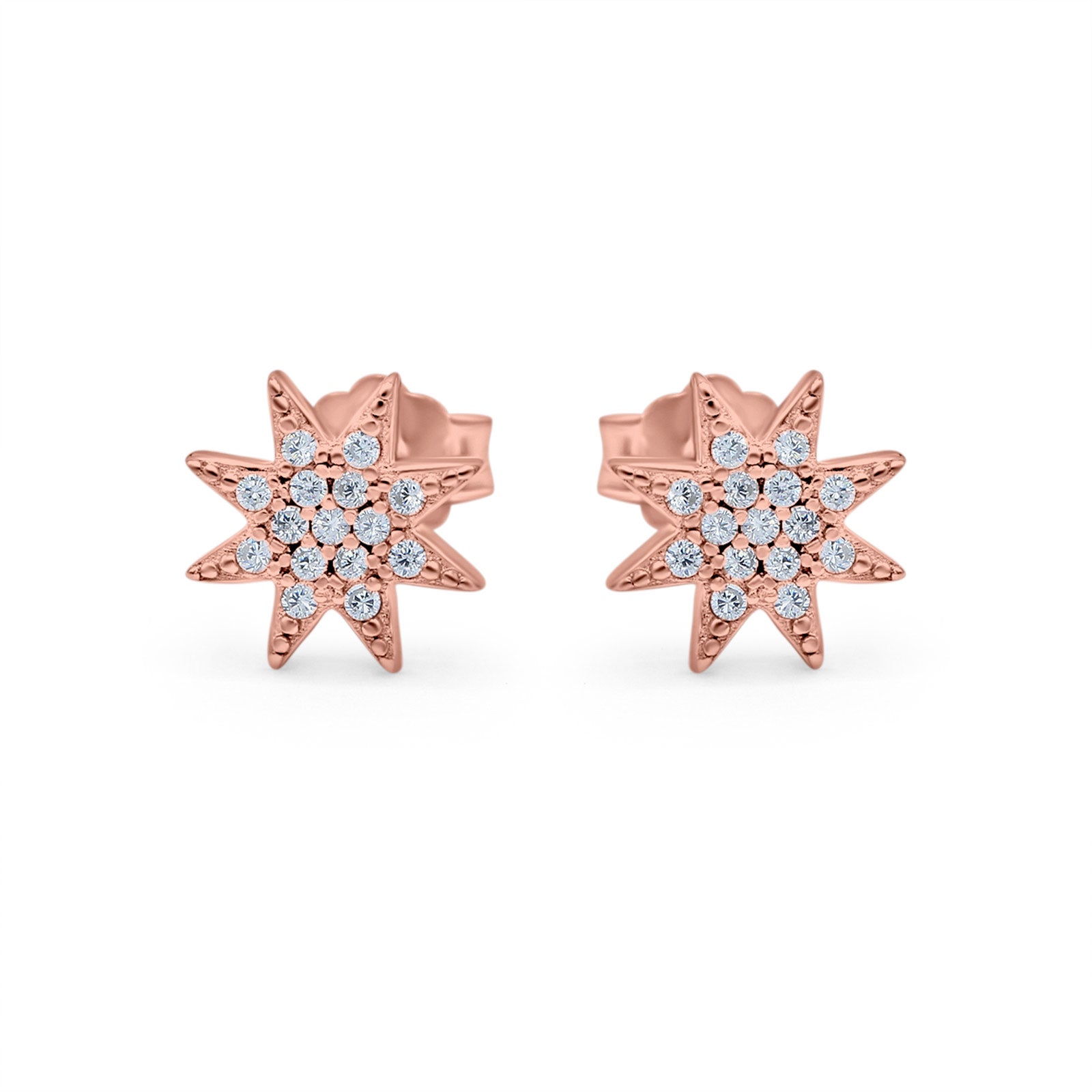 Starburst Stud Earrings Round Simulated Cubic Zirconia 925 Sterling Silver